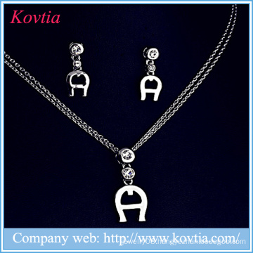 Rhodium sliver plated jewelry set letter A jewelry set artificial design crystal jewelry set